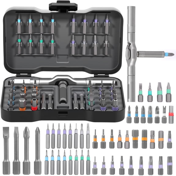 TMWEFUSC 50 in 1 Magnetic Screwdriver Set Multi Bit Combination Ratchet Screwdriver Set Portable Repair Tool Kit for Christmas Present Furniture Computer Bicycle and DIY Silver Grey