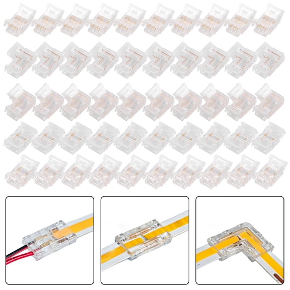 TMWEFUSC 50PACK COB LED Strip Connector Set for 8mm Width 2 Pin and 3 Pin LED Strip Solderless Installation for Home Lighting Transparent