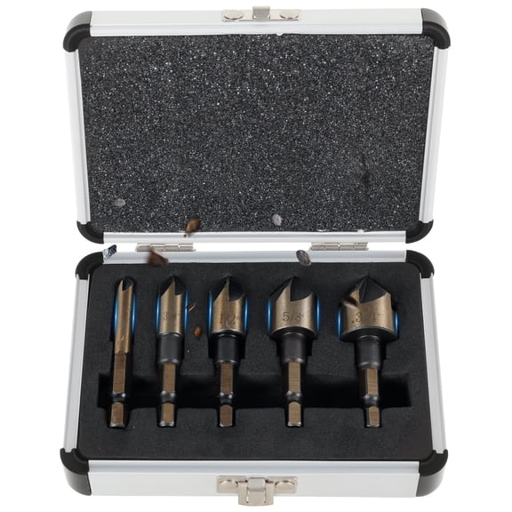 TMWEFUSC 5Pcs Countersink Drill Bit Set 82 Degree High Speed Steel Counter Sink Drill Bit for Metal Plywood Softwood, Sizes 1/4, 3/8, 1/2, 5/8, 3/4 Inches