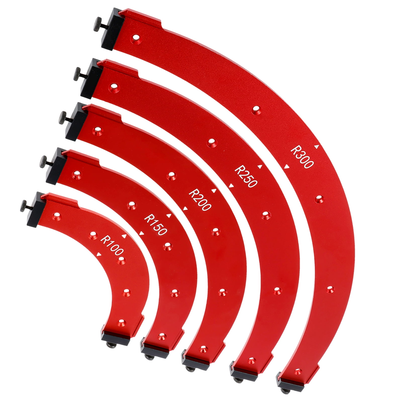 TMWEFUSC 5Pcs Round Corner Radius Template Aluminum Alloy Radius Jig Router Template Arc Angle Positioning Auxiliary Tool Portable Corner Radius Positioning Jig R100/R150/R200/R250/R300