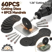 60 Piece Rotary Tool Cut Off Wheels with 8 Mandrels, 1-1/4" Fiberglass Reinforced Resin Cutting Discs, 1/8" Shank Metal Cutting Wheels Set for Die Grinder, Drill, DIY Craft & Rust Removal