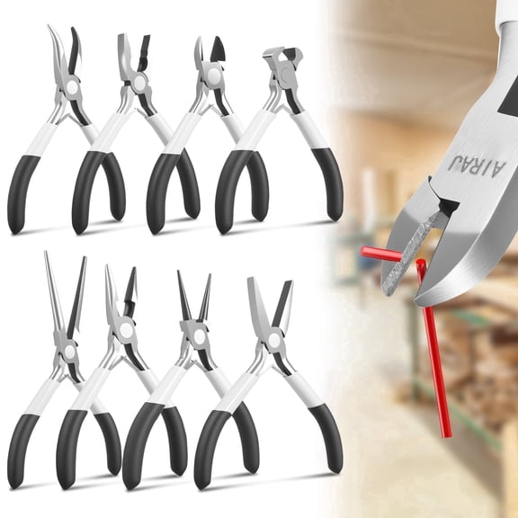 8-Piece Mini Pliers Set for Jewelry Making, Precision Small Needle Nose, Round, Flat, Bent, End Cutting, Wire Cutters Craft Tool Kit