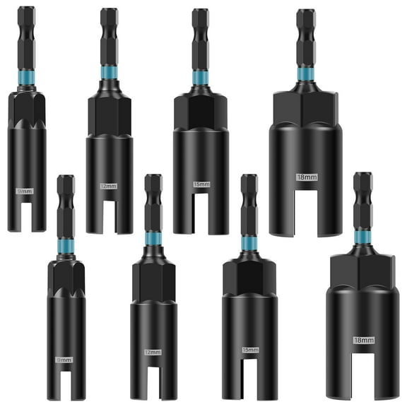 TMWEFUSC 8 PCS Wing Nut Driver Set 4 Sizes Wing Nut Socket Kit (9mm,12mm,15mm,18mm) 1/4 Inch Hex Shank Nut for Wing Nut, Eye Bolt, Wire Twisting