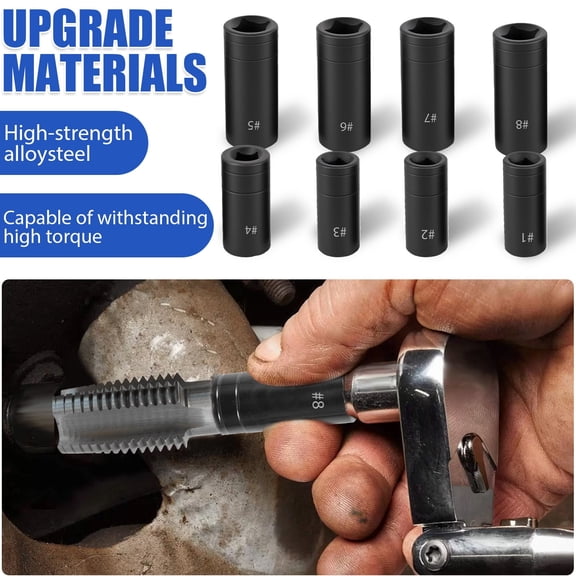TMWEFUSC 8Pcs Tap Socket Set Carbon Steel 1/4 Inch and 3/8 Inch Square Drive Tap Socket Adapter with Holder for Tight Space Ratchet Wrench