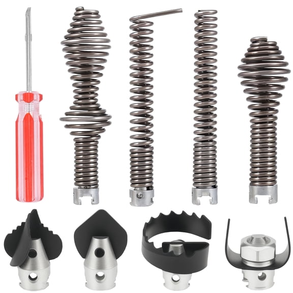 TMWEFUSC 9Pcs Drain Snake Drill Attachment Drain Auger Cutter Kit Fit for K-400 C-4 C-6 C-7 C-8 and C-9 Cleaning Machine for 5/8" Cable Head Tip