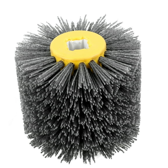 TMWEFUSC Abrasive Wire Drawing Wheel 80 Grit Durable Wood Drum Burnishing Brush Wear-Resistant Wheel Drum Polishing Brush Surface Sanding Nylon Wire Drum Brush for Wood Deburring