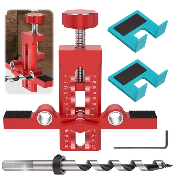 TMWEFUSC Cabinet Door Mounting Jig with Drill Bit Adjustable Aluminium Alloy Cabinet Hardware Jig for Home DIY Installation