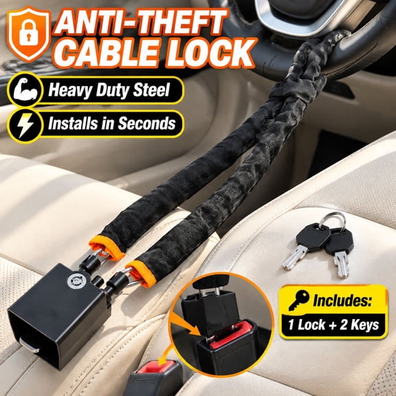 Steering Wheel Lock, Car Anti Theft Device with 17 Inch Flexible Cable, High Visibility Seat Belt Lock for Auto Security