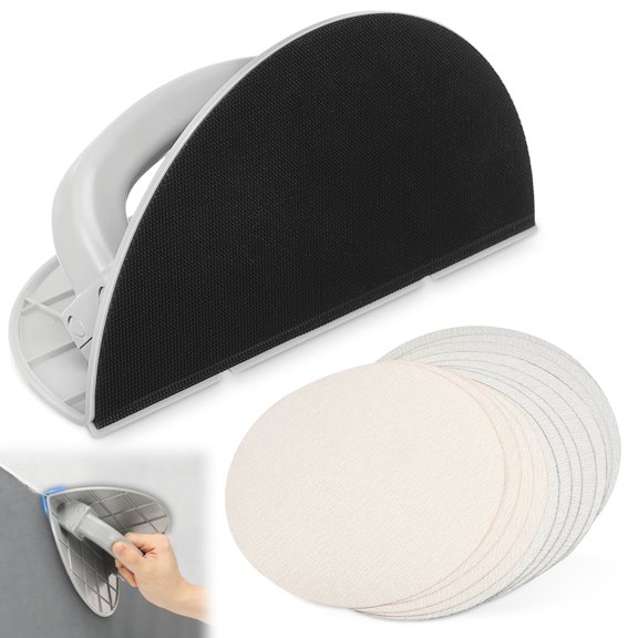 TMWEFUSC Drywall Corner Sander with 12Pcs 9" Self Adhesive Sandpaper Lightweight Semi Circular Angle Sanding Tool Non Slip Grip for Drywall Joint Tile Grout Wall Refinishing Home Renovation DIY