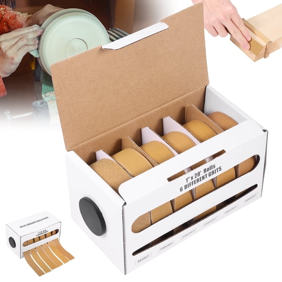 Tmwefusc Emery Cloth Roll Set 80-600 Grit Sandpaper Roll 1" x 19.7 Ft Abrasive Sanding Paper 6 Rolls of Wet and Dry Sandpaper for Metal Wood Furnishing Polishing