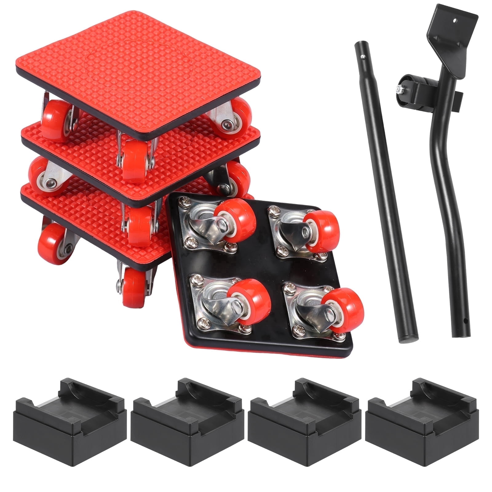Black 880 LBS Max Weight Carbon Steel 13.76 in x 4.72 in x 3.93 in Heavy Duty Furniture Dolly, 9 Piece