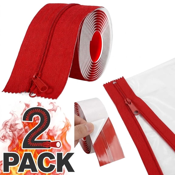 Wakehye 2Pack Heavy Duty Zipper Door for Plastic Sheeting, Self-Adhesive Dust Barrier Zip for Construction & Renovation, 7 ft x 3 in