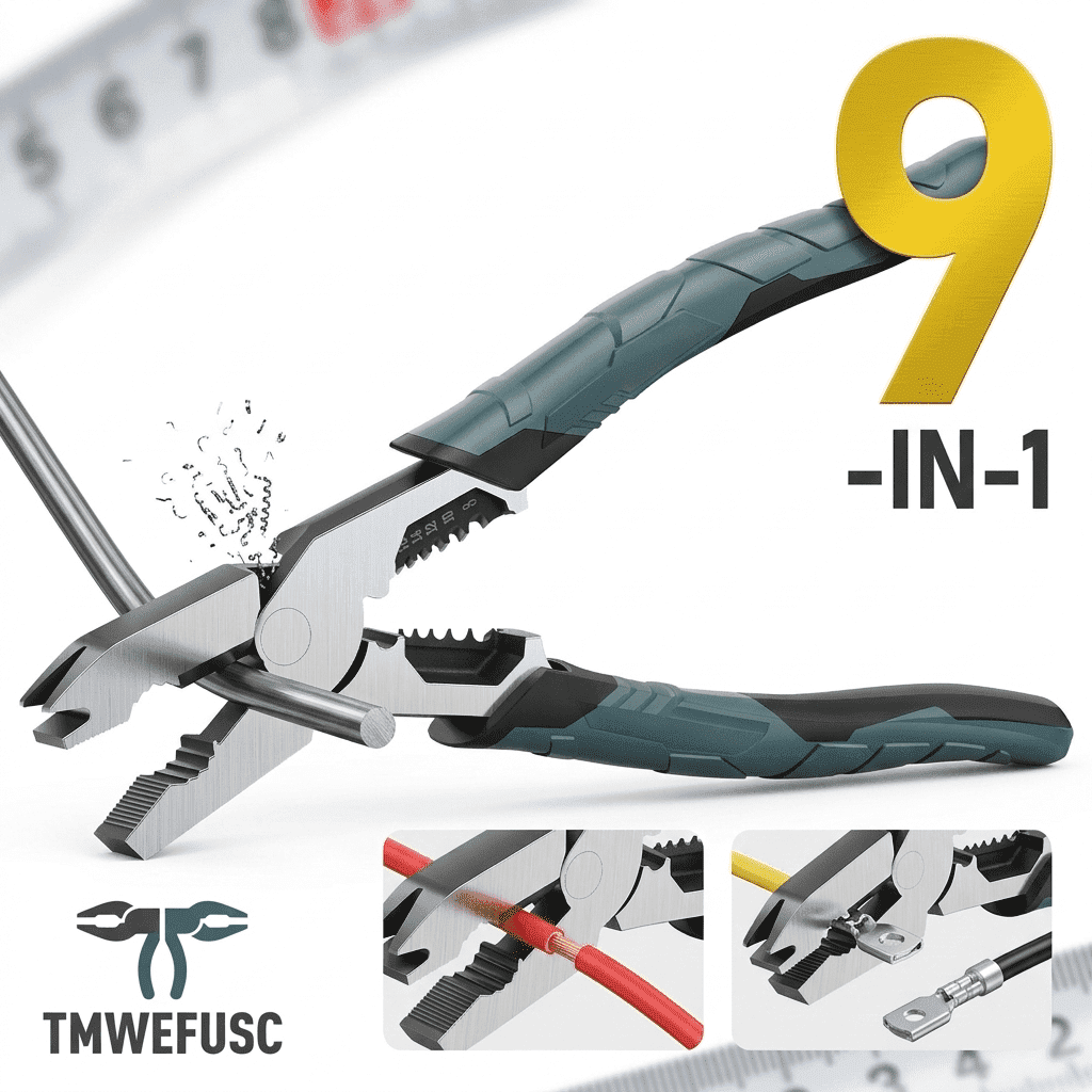 9-in-1 Multi-Function Cutting Pliers Industrial-Grade Wire Cutter Crimper with Offset Head and Leverage Design Cutting Tool for Home Nail Puller Stripper