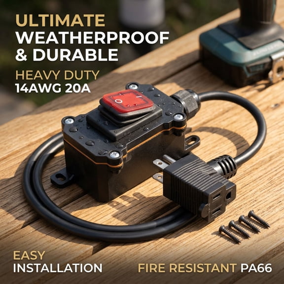 Wakehye Inline Cord Switch with 3 Prong Plug Waterproof Extension Cord with Switch for High Power Appliance Outdoor Appliance Equipment