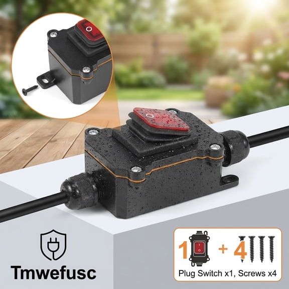 Tmwefusc Inline Cord Switch with 3 Prong Plug Waterproof Extension Cord with Switch for High Power Appliance Outdoor Appliance Equipment