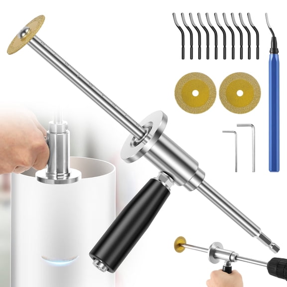 TMWEFUSC Internal/Inside PVC Pipe Cutter Tool for Drill with Handle and 3 Diamond Grit Cutting Wheel 7 Inch Adjustable Cutting Depth 1/4 Hex Shank PVC Pipe Inside Cutter with Deburring Tool Kit