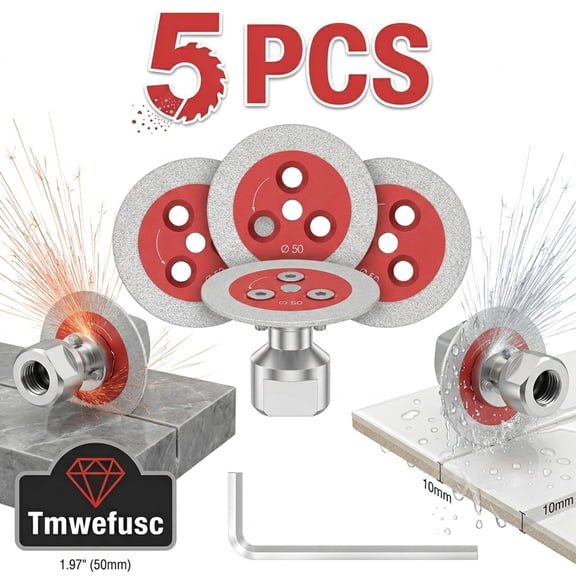 Tmwefusc Mini Diamond Engraving Saw Blade 5pcs 2 Inch Cutting Disc with 1pc 5/8''-11 Thread Flange for Marble Granite Artificial Stone Porcelain Tile Ceramic