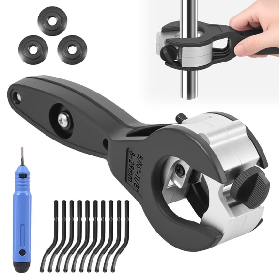 Ratcheting Tubing Cutter, Heavy Duty Zinc Alloy Copper Pipe Cutter 5/16" to 1 1/8", Close Quarters Tube Cutter Tool with Deburring Kit for Plumbing