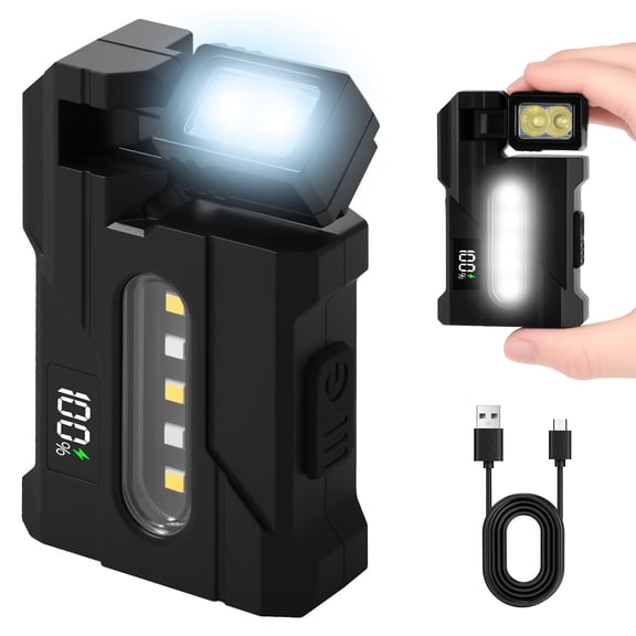 Wakehye Rechargeable EDC Flashlight 1200mAh Mini Magnetic Flashlight LED Display Portable Pocket Light for Home Emergency