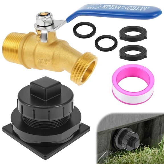 Tmwefusc Stock Tank Drain Plug Kit with 1-1/4" x 3/4" Reducer Bushing & 3/4" Brass Faucet,Stock Tank Drain Plug Kit for rubbermaid Commercial 50 70 100 150 300 Gallon Stock Tanks