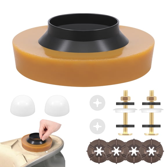 TMWEFUSC Toilet Bowl Thick Wax Ring with Brass Bolts Reinforced Urethane Core and Polyethylene Flange Fits 3 Inch and 4 Inch Drain Pipes
