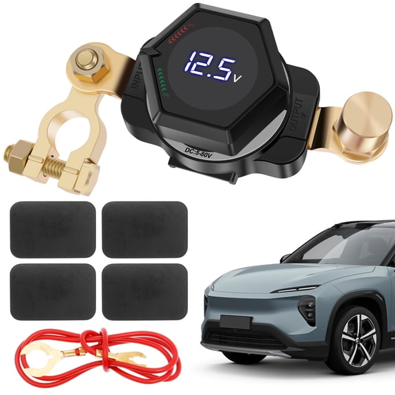 TMWEFUSC Top Post Battery Disconnect Switch with Voltmeter, DC 5-60V Isolator On Off Kill Switch Battery Cut Off Switch for Marine Boat RV Car Truck Camper Trailer