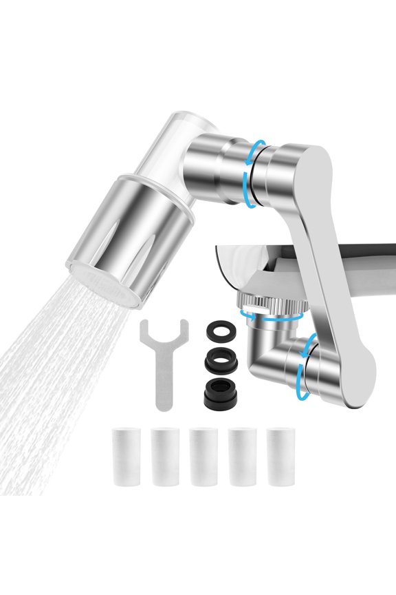 1080° Swivel Faucet Extender, Universal Sink Aerator Attachment with 2 Spray Modes for Bathroom and Kitchen, Silver