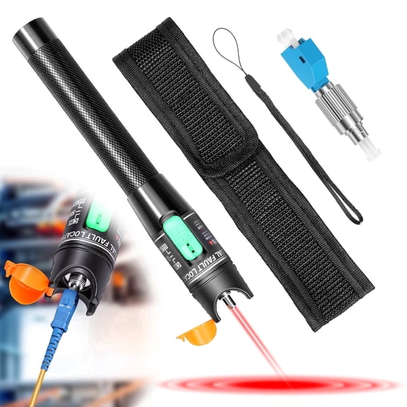 Visual Fault Locator 30KM VFL Fiber Optic Tester Kit Include Single Mode 9/125um FC Male to LC Female Adapter Fiber Optic Light for Network Cable (Battery not Included)