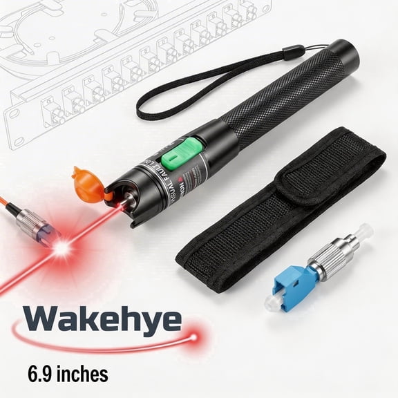 Visual Fault Locator 30KM Fiber Optic Cable Tester VFL Kit with Single Mode 9/125um FC Male to LC Female Adapter, Aluminum Alloy 650nm Red Light Pen