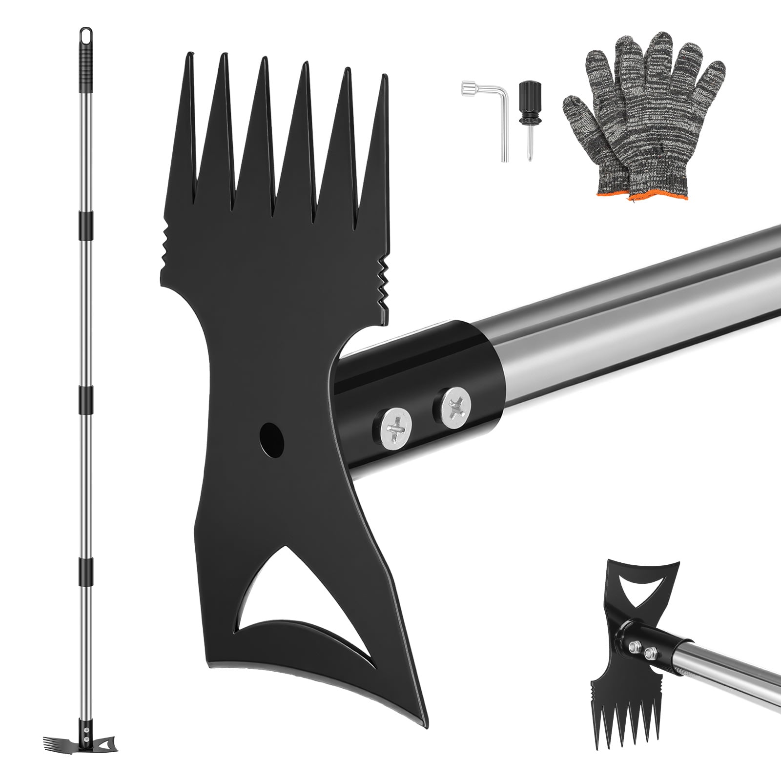 TMWEFUSC Weed Puller Tool with Long Handle Manual Weed Remover 2 in 1 Grass Rake Grabber and Garden Hoe Dandelion Gardenia Heavy Duty Uprooting Tool for Yard Lawn and Garden 58 Inch