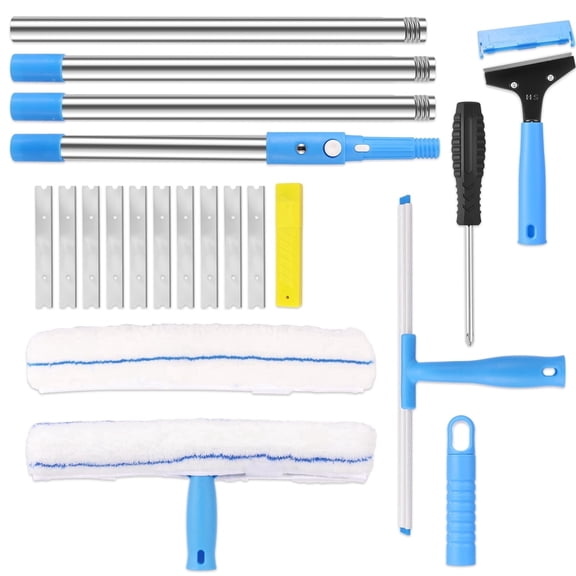 Window Squeegee with 61inch Long Handle, Window Cleaning Tools with Squeegee Scrubber and Scraper Blade, Window Cleaning Kit for Shower Glass Mirror Door