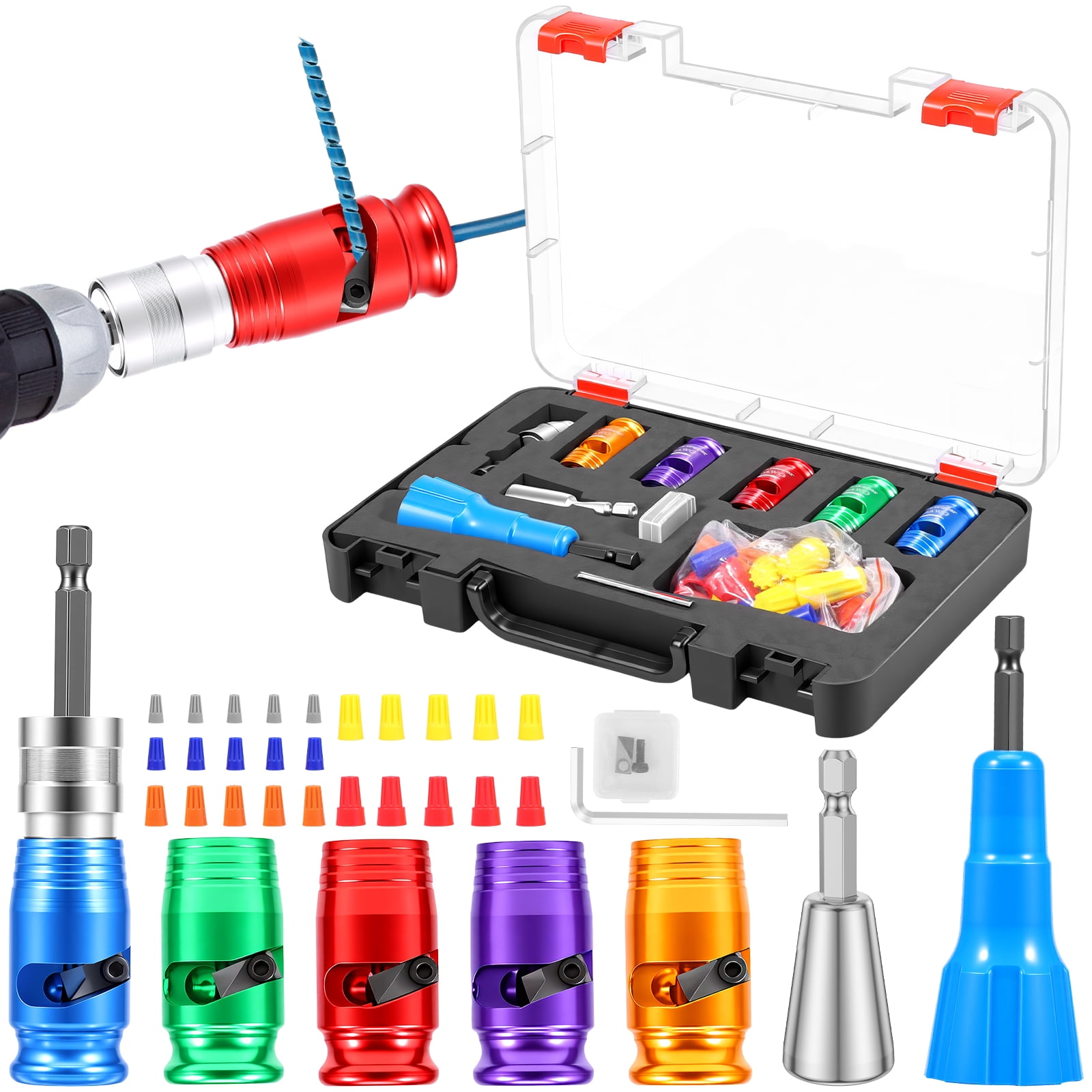 TMWEFUSC Wire Stripper Twister Tool for Drill, AWG 6/8/10/12/14 Wire Nut Twister Connecter, Cable Stripping & Twisting Tool Kit for Electrician