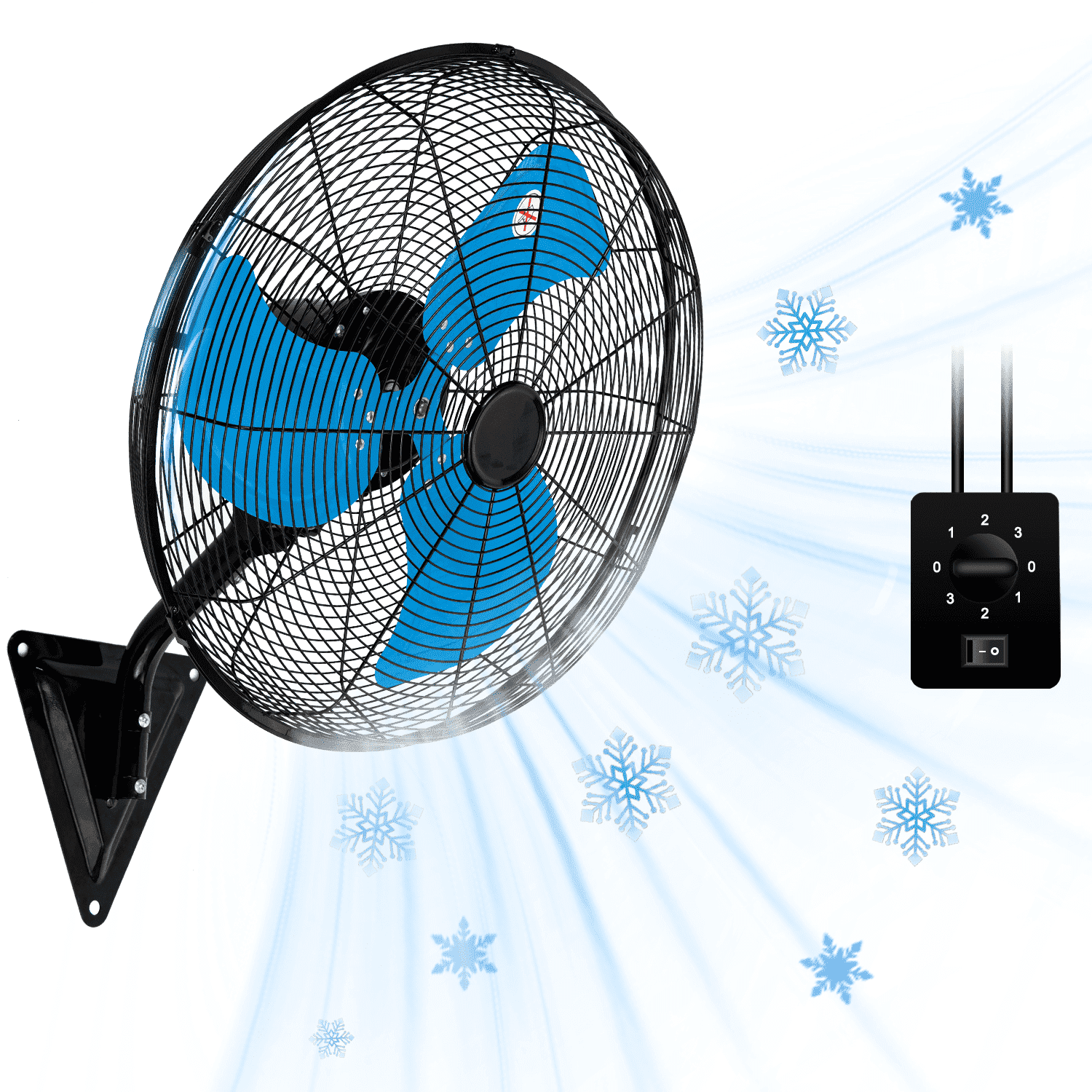 Wall Mount Fan 7000 CFM High Velocity Industrial 22 Inch Heavy Duty Fan with 3-Speed Oscillating Commercial Use for Warehouse, Garage, Factory, Blue