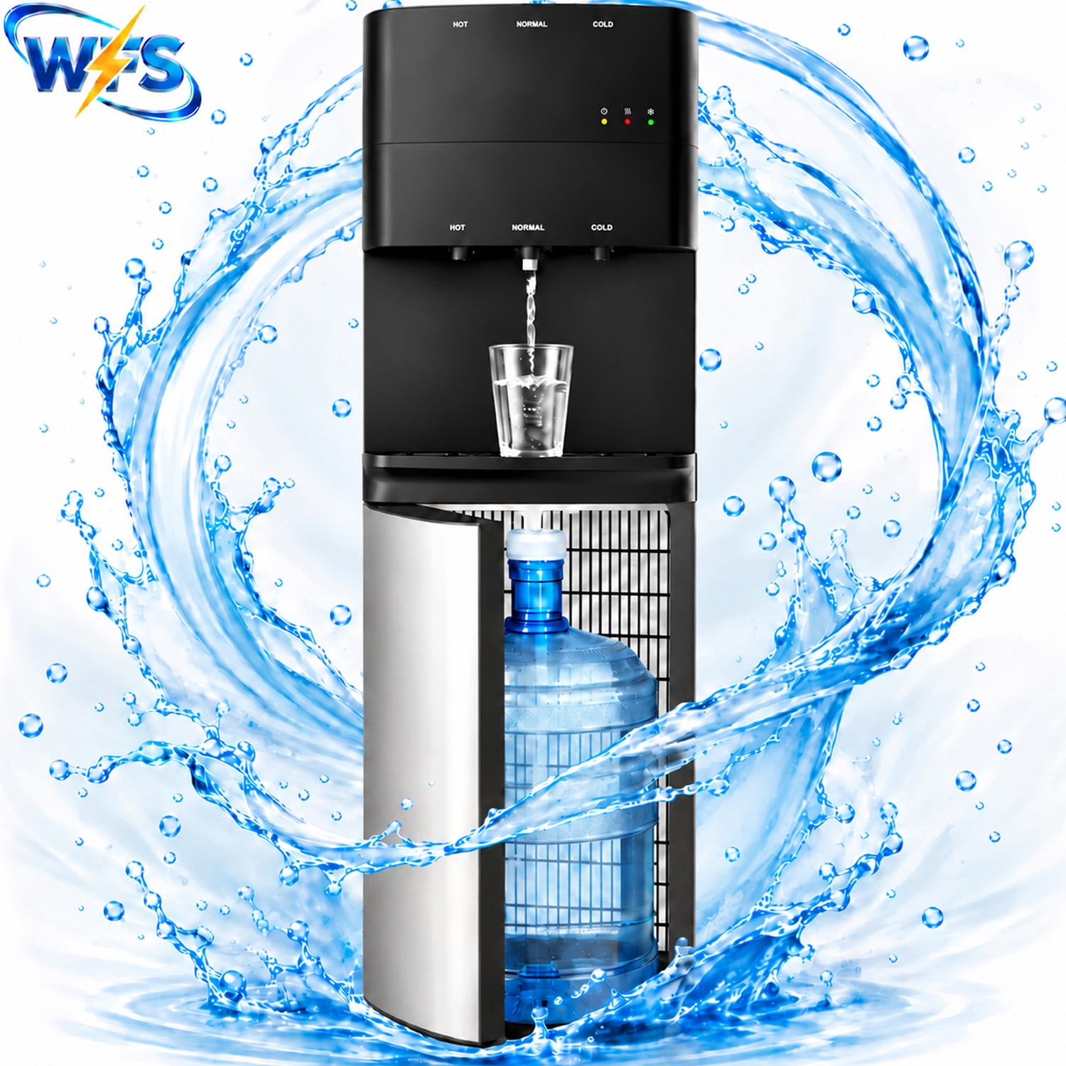 TMWINGS Bottom Load Water Dispenser for 5 Gallon Bottles, Stainless Steel Water Cooler with 3 Temperature Settings - Hot, Cold & Room Water, Safety Lock, Black