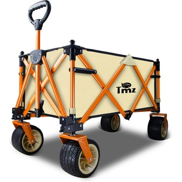 TMZ Collapsible Folding Wagon Cart, Outdoor Utility Garden Cart, Heavy Duty Camping Wagon with Big Wheels, Foldable Wagon for Sports, Shopping, Fishing and Beach-Grey