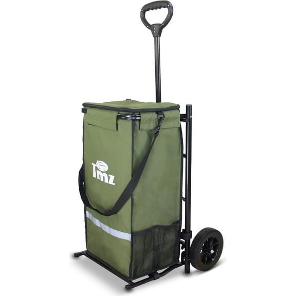 TMZ Heavy-Duty Foldable Shopping Cart with Removable Insulated Bag & Hooks - Lightweight 110 lbs Capacity Grocery Luggage Cart for Market, Travel, Laundry (Green)