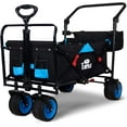 thumbnail image 1 of TMZ All Terrain Wide Wheel Utility Folding Wagon, Collapsible Garden Cart, Heavy Duty Beach Wagon Trolley with Adjustable Push Handle and Brake, 90 L Storage, Load of 120KG(Black/Blue), 1 of 6
