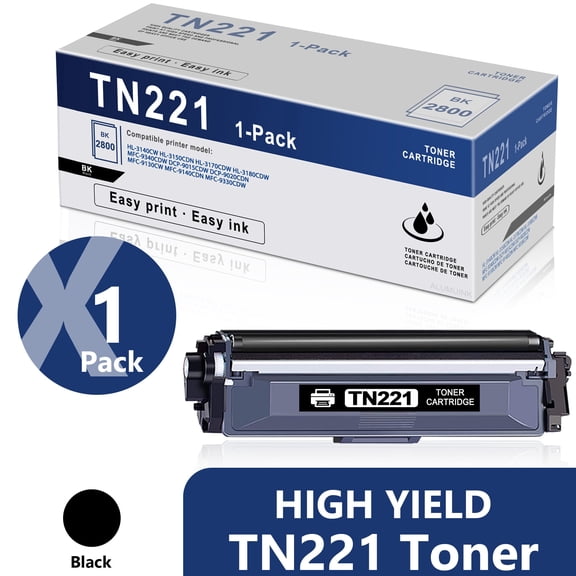 TN-221 Black Toner Cartridge 1 Pack Replacement for Brother TN221 MFC-9130CW MFC-9330CDW Printer