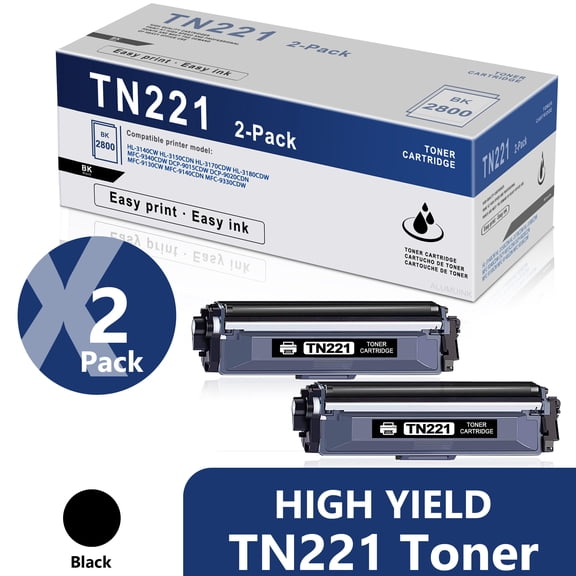 TN-221 Black Toner Cartridge 2 Pack Replacement for Brother TN221 MFC-9130CW MFC-9330CDW Printer