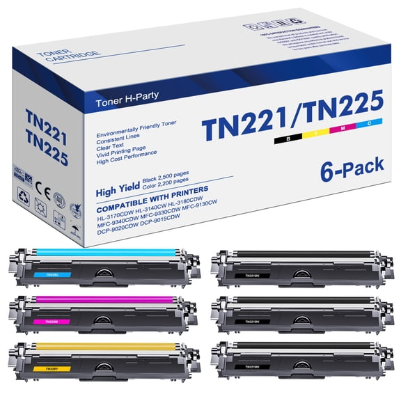TN-221 TN-225 TN221 TN225 Compatible Toner for Brother TN221BK TN225C TN225M TN225Y HL-3170CDW MFC-9340CDW HL-3140CW MFC-9330CDW MFC-9130CW Printer Ink (3*Black,Cyan,Magenta,Yellow)
