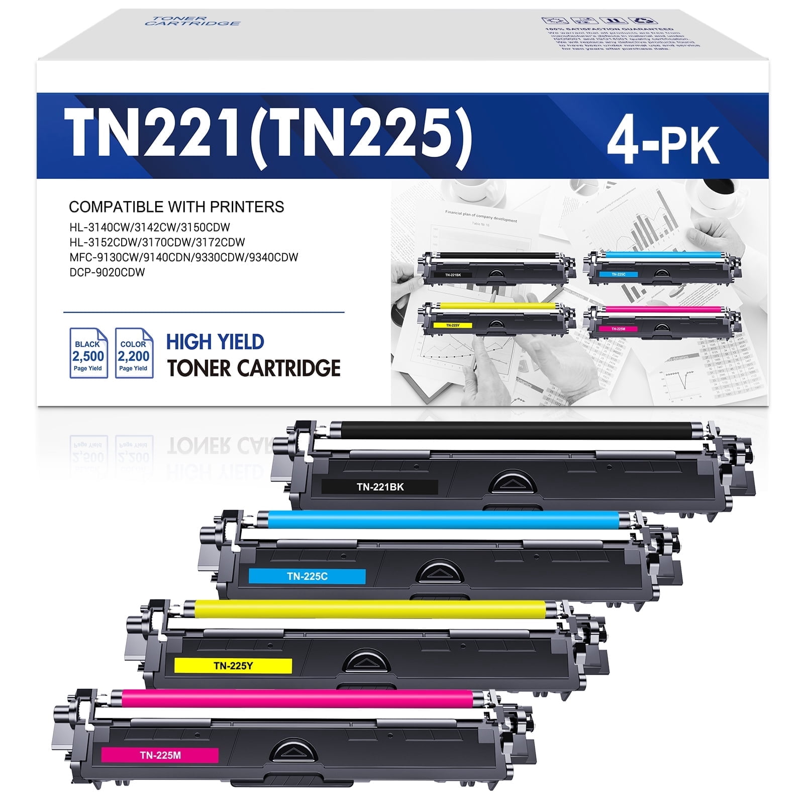 Colorich Compatible for Brother TN-221 TN-225 TN221 TN225 Toner TN221BK TN225C TN225M TN225Y HL-3170CDW MFC-9340CDW HL-3140CW MFC-9330CDW MFC-9130CW Printer Ink (Black,Cyan,Magenta,Yellow)