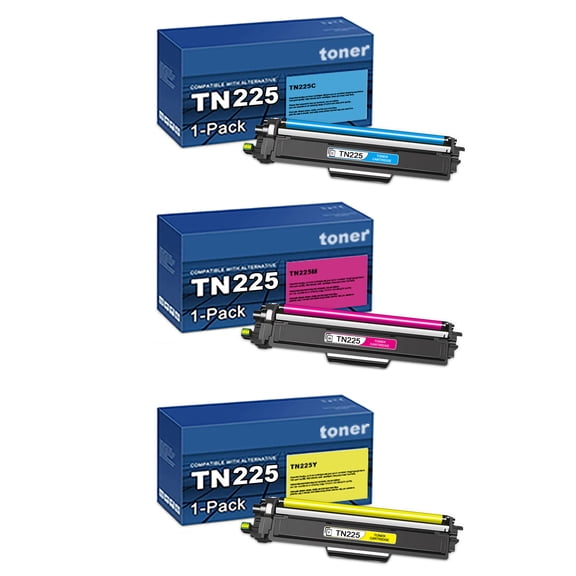 TN-225 Toner Cartridge 3 Pack Cyan Magenta Yellow Replacement for Brother TN225 MFC-9130CW MFP Printer