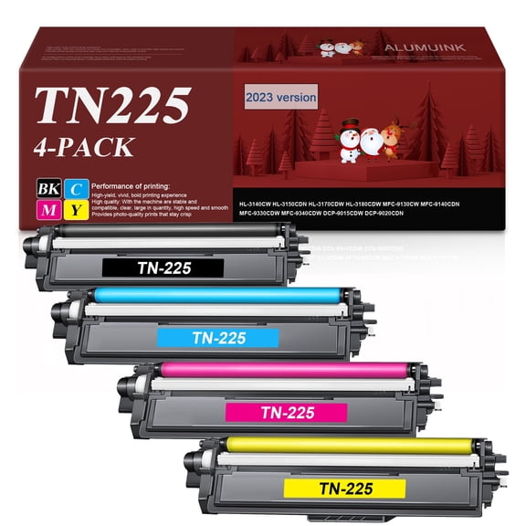 TN-225 Toner cartridge Replacement for Brother HL-3140CW HL-3180CDW MFC-9130CW Printer 4 Pack Black Cyan Magenta Yellow