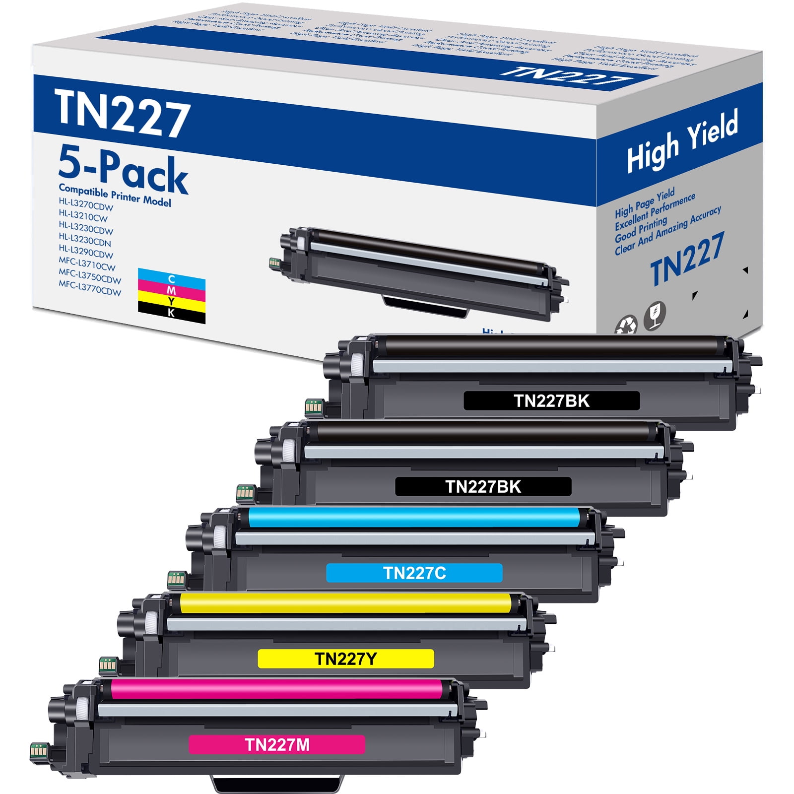 TN227 TN-227BK/C/M/Y High Yield Toner Cartridge Compatible Replacement for  Brother TN227 TN227BK TN 223 HL-L3290CDW MFC-L3770CDW MFC-L3750CDW