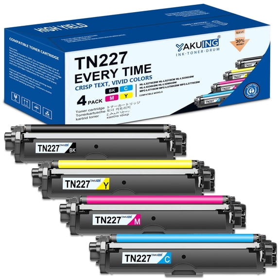TN-227 Toner Cartridge Compatible for Brother TN 227 High Yield Works with HL-L3230CDW MFC-L3710CW ( Black, Cyan, Magenta, Yellow )