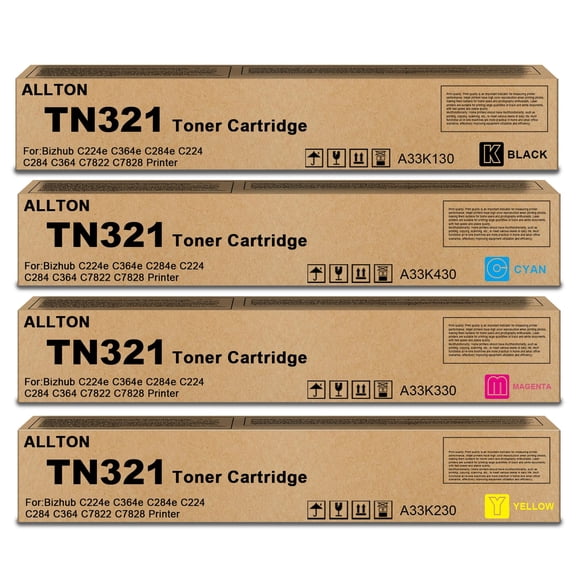 TN-321 TN321 Toner Cartridge Set TN321K TN321C TN321M TN321Y Toner Replacement for Konica Minolta Bizhub C224e C364e C284e C224 C284 C364 Printer(4-pack,Black Yellow Cyan Magenta)
