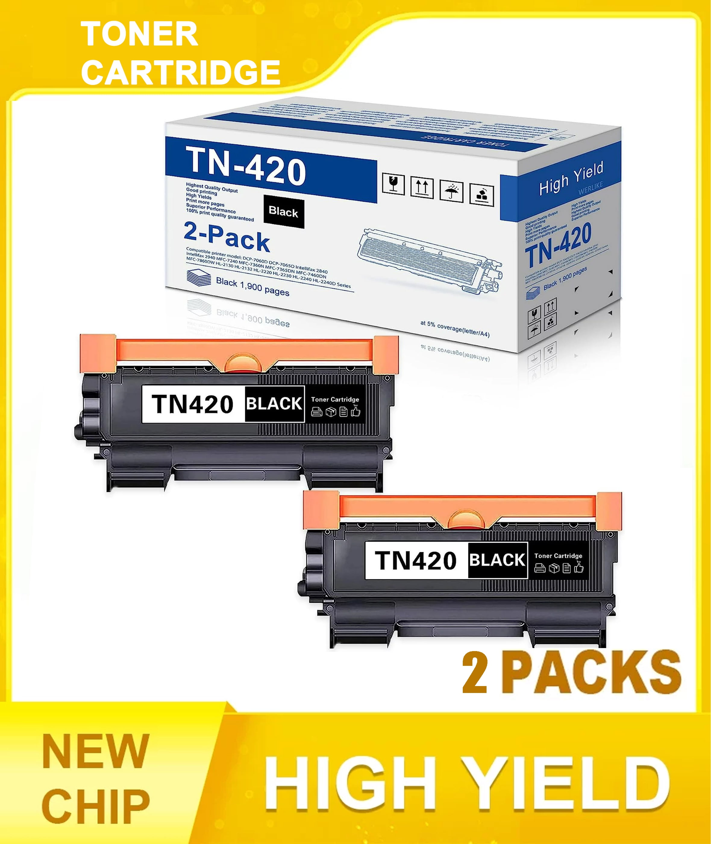 TN-420 TN420 Toner Cartridge Replacement for Brother TN 420 DCP-7060D ...
