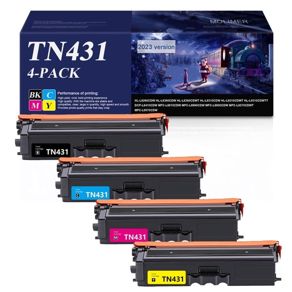 TN-431 4 Pack Toner cartridge High Yield Compatible for Brother HL-L8260CDW HL-L8360CDW HL-L8360CDWT Printer,Black Cyan Magenta Yellow