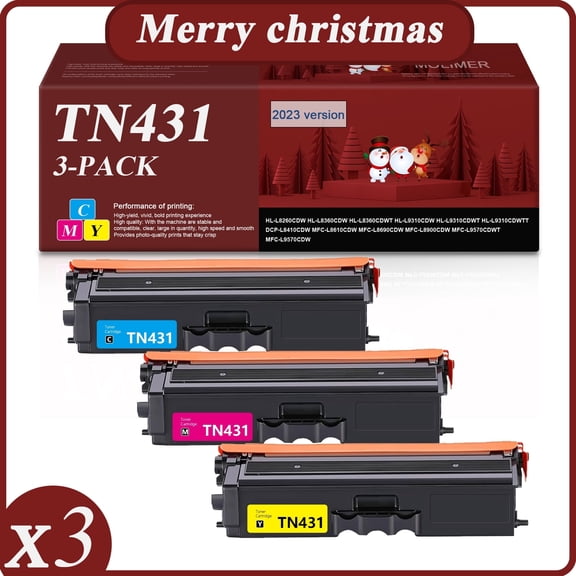 TN-431 Toner cartridge Compatible for Brother HL-L8260CDW HL-L8360CDW HL-L8360CDWT Printer 3 Pack Cyan Magenta Yellow