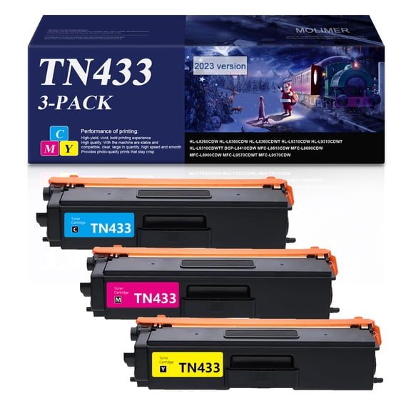 TN-433 3 Pack Toner cartridge High Yield Replacement for Brother HL-L8260CDW HL-L8360CDW DCP-L8410CDW Printer,Cyan Magenta Yellow